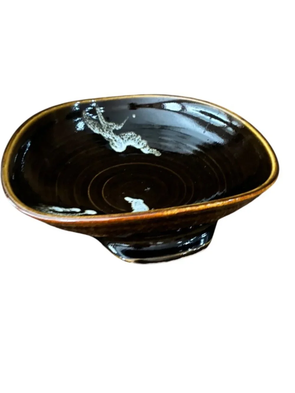Handcrafted Ceramic Black & Golden Bowl With Abstract‎ Design Signed 9